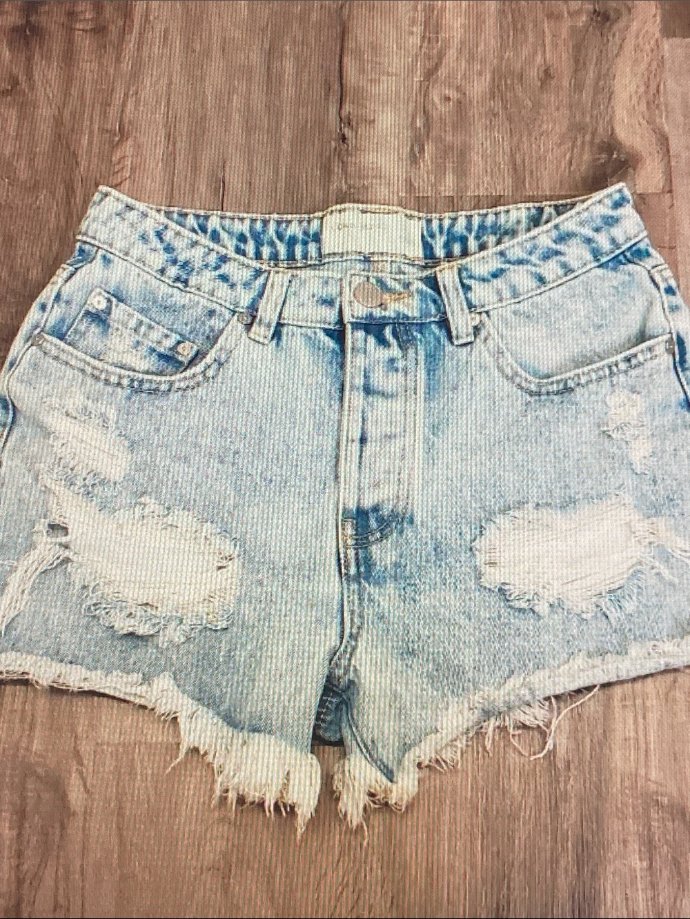 Light Blue High-Waist Distressed Denim Shorts